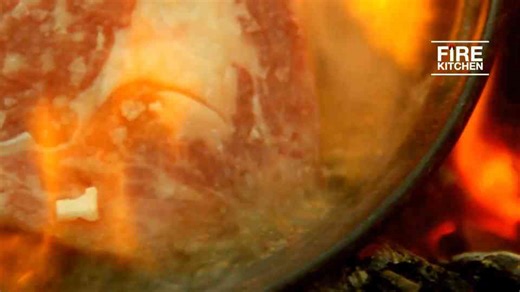 Kobe wagyu steak cooked over fire in nature