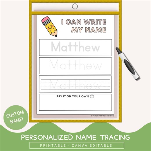 Name Tracing Worksheets - Personalized - Custom Name - Kindergarten Pre-k Preschool - Printable - Handwriting Practice - Homeschool - Canva - Etsy