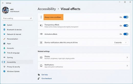 How to keep Scrollbars always visible in Windows 11