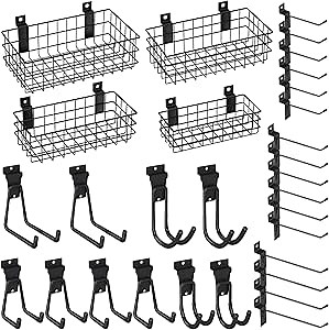 Amazon.com: INCLY 30PCS Slatwall Accessories Set with Slatwall Baskets, Slatwall Hooks, Slatwall Shelves, Slatwall Bins, Slatwall Cups, Heavy Duty Slat Wall Accessory for Garage Room Shop Organizing Display : Industrial & Scientific