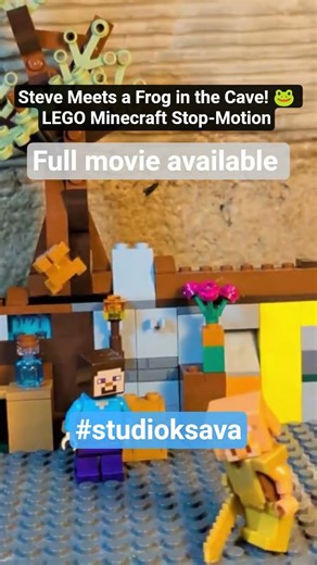 Steve Meets a Frog in a Cave! 🐸 LEGO Minecraft Stop-Motion #cavestory #part1 full movie available 🍿