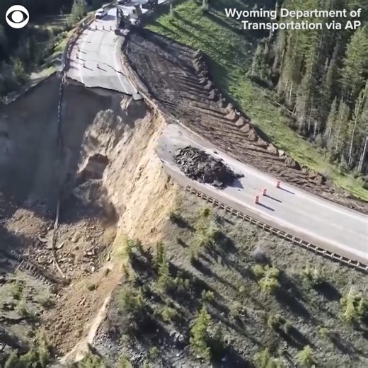 ROAD COLLAPSE: A massive chunk of a well-traveled twisting mountain road collapsed in Wyoming on Saturday (6/8). The section first drew attention when a crack and drop in the road caused a motorcycle crash two days prior. Authorities said the road was closed at the time of the collapse. | CBS Newspath