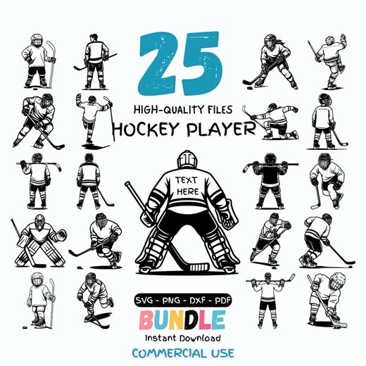 Hockey Player SVG Bundle | Custom Name | Ice Hockey Clipart PNG Dxf PDF, Commercial Use - Etsy