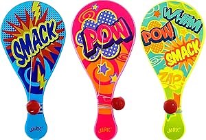 JA-RU Paddle Ball with String (Pack of 3) | Vintage Retro Toys Paddle Ball Set | Party Favor Prizes Toys | Indoor and Outdoor Toy, for Girls and Boys | Item #1994-3s (3 Pack) (Pack of 3)
