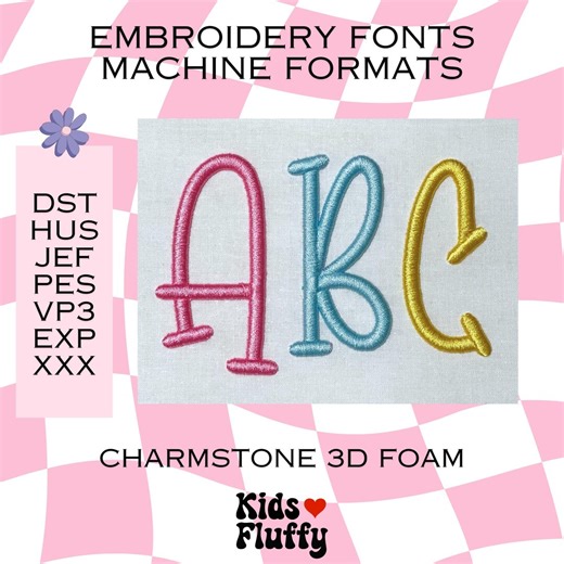 Embroidery Font Charmstone 3D Foam - Machine Formats - Dst - Hus - Jef - Pes - Vp3 - Embroidery Fonts - Embroidery - 3D Font - Foam Font - Etsy