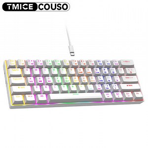 Blue Switch Gaming Keyboard 60 Percent Gamer Teclado Compact 61 Keys LED Backlit Computer PC Wired White Mechanical Keyboard
