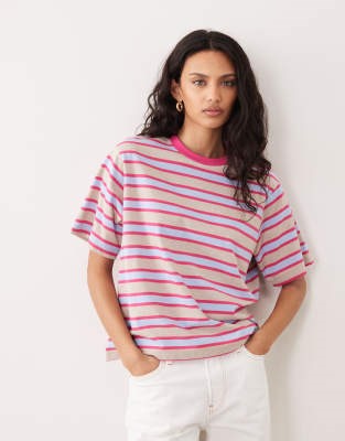 ASOS DESIGN oversized t-shirt in pink and blue stripe | ASOS