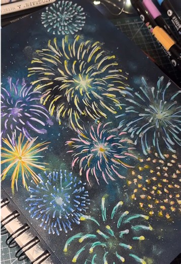 Happy New Year ✨ My New Year’s resolution? Using acrylic markers a lot more because I can’t believe I slept on them. . . . New year,nye,fireworks,art,painting,2026 . #art #newyear #2026 #fyp