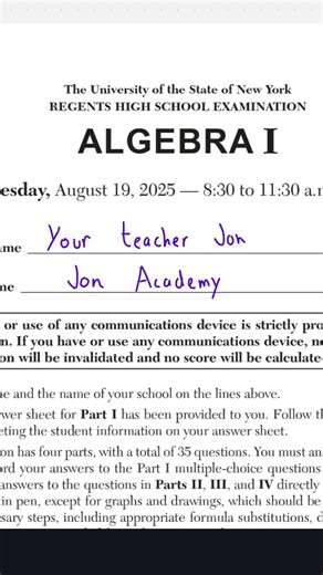 Jon Academy | Math & Science Tutor on Instagram: "Regents August 2025 Algebra I – Part 3 📘✏️ #maths #tutor #algebra #regents #geometry #tutoring"
