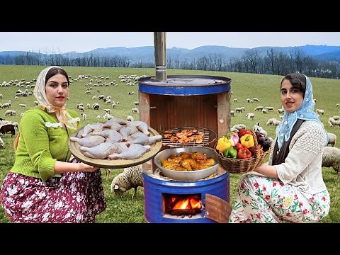 Authentic Rural Iranian Cooking : Chicken & Barberry Rice Baked in a Barrel Oven