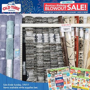 8.5K views · 82 reactions | Save big during America's Birthday Blowout Sale with 5'x7' rugs for $34.99 and 8'x10' rugs for $89.99! See more great deals like these: www.oldtimepottery.com/saleflyers | Old Time Pottery | Facebook