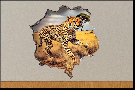 Peeking Cheetah Wall Hole Sticker 3D Safari Wildlife Decor - Etsy