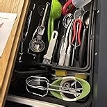 Silverware Organizer - Expandable Kitchen Drawer Organizer, Utensil Drawer Organizer, Adjustable Plastic Flatware and Cutlery Holder, Kitchen Organizers Storage for Forks Knives, Black