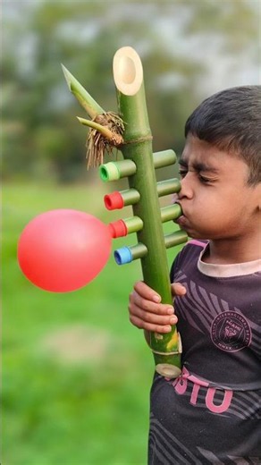 Green Bamboo & colourful balloon toy #diy #art