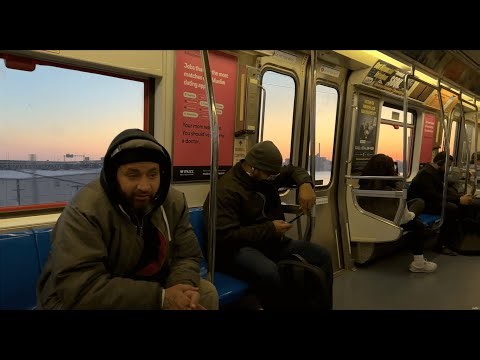 [4K] Sunset train rides on the Path, NJ Tranist, and exploring Newark Penn Station. Binaural Audio