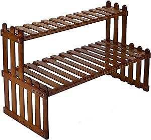 Bamboo Plant Shelf, 2Tiers Small Plant Rack, Plant Stand for Counter