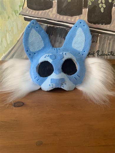 Blue Spring Kitty Therian Mask. Not Waterproof. Fully Furred and Lined. Handpainted. Includes 3D Nose and Soft Fur. - Etsy