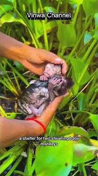 Rescue twin baby monkeys shivering, abandoned by their mother. #animals #shorts