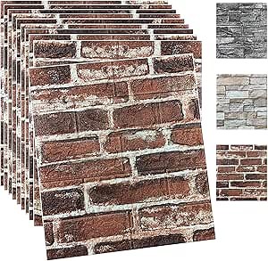 20PCS 3D Wall Panels Peel and Stick Foam 3D Brick Wallpaper Peel and Stick Red Faux Stone Wall Panel Self-Adhesive Wallpaper (20PCS, Red)