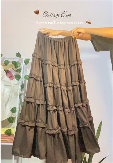 Customizable Brown Ruffle Tops and Skirts for Cottage Core