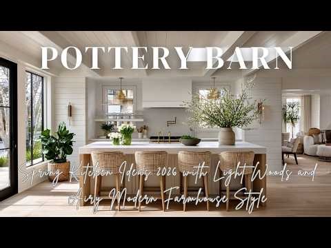 Pottery Barn Spring Kitchen Ideas 2026 with Light Woods and Airy Modern Farmhouse Style