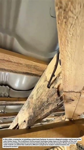 Smart Timber Roof Framing with Steel Hook Fastener .Traditional Wooden Roof Reinforcement Technique.