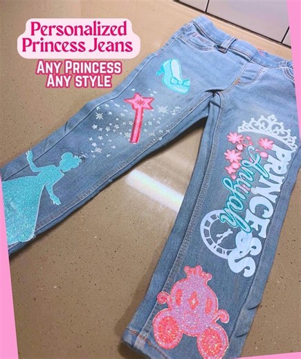 Personalized Princess Jeans: Custom Glitter Denim Birthday Outfit - Etsy