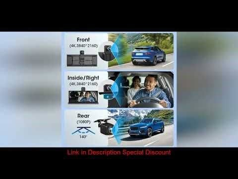 11.3" Car DVR 4K 360 Rotating Camera Wireless Carplay Android Auto Dash Cam Dual Lens Video