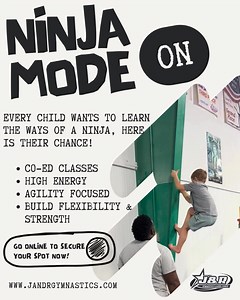 Unleash your inner Ninja at J&R!💥 Our action-packed 50-minute classes help young ninjas master flexibility, strength, and obstacle skills. Ready to take it to the next level? Register online now or call us today to claim your spot! #JandRGymnastics #Ninja | J & R Gymnastics