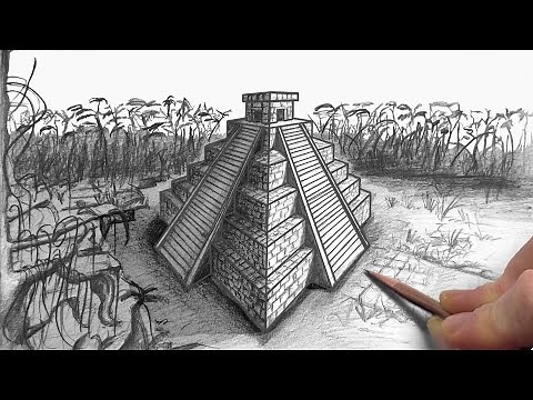 Drawing A MAYA PYRAMID Using TWO-POINT Perspective for Beginners
