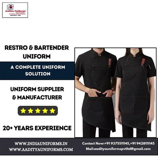 Restro & Bartender Uniform Available At Aaditya Uniforms