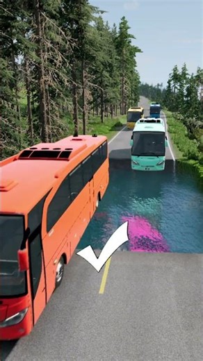 Mixed Buses vs Massive Water Pit #200 #beamngdrive #usa #shorts