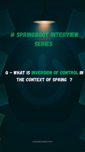 Mustufa Ali on Instagram: "What is Inversion of Control (IoC) in Spring Framework? 🚀 Inversion of Control (IoC) is a core concept of the Spring Framework where the control of object creation and dependency management is handled by the Spring container, not by the developer. IoC helps in building loosely coupled, maintainable, and testable Java applications, which is why it is widely used in Spring and Spring Boot projects. 📌 In this reel: ✔ What is IoC in Spring ✔ Why IoC is important ✔ Spring