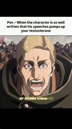 𝐎𝐛𝐱𝐭𝐨 | Commander Erwin ☠️ . . . . . #commandererwin #erwin #AttackOnTitan #eren #aotmemes #attackontitanmemes #erwinsmithedit #speech #rage... | Instagram