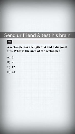 Find the Area of a Rectangle with Length & Diagonal! #satmath #satprep #shorts
