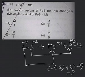 . \mathrm{FeS} \rightarrow \mathrm{Fe}^{3 / 4}+\mathrm{SO}_{3} ... | Filo