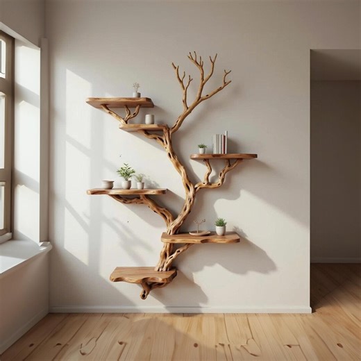 Driftwood Branch Floating Book Shelf Wall Mount Solid Wood Bookcase Tree Branch Wall Art - Etsy