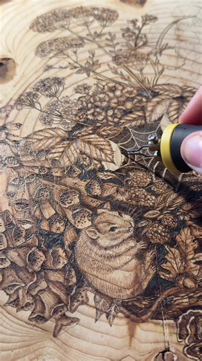 I really enjoyed playing with negative space to create this cobweb 🕸️ #pyrography #pyrographyartist #woodburning #testaoc #fyp