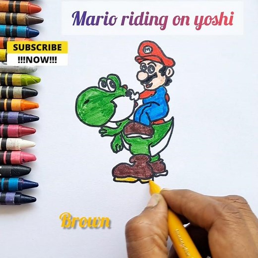 how to draw Super Mario riding on yoshi #stepbystepcoloring #drawing#easydrawing#howtodraw