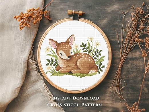 Baby Deer Nursery Cross Stitch Pattern PDF | Cute Sleeping Forest Animal (instant Download) - Etsy Canada