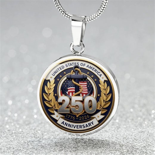 USA 250th Anniversary Pendant, Patriotic Necklace, Anchor Flag Laurel Emblem - Etsy
