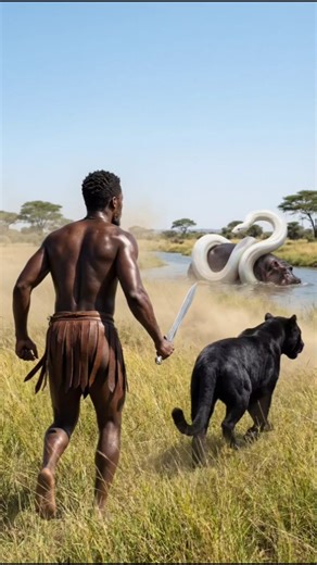 "Brave Warrior Fights Giant Albino Python to Save the Hippopotamus"