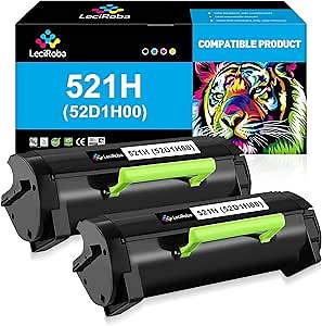LeciRoba 521H for Lexmark 521H 52D1H00 62D1H00 52D1000 62D1000 Black Toner Cartridge for Lexmark MS710 MS711 MS810 MS811 MS812 MX710 MX711 MX810 MX811 MX812 Series Printer (25,000 Pages, 2-Packs)