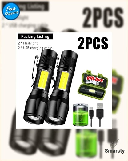 Mini LED Flashlight COB+XPE Portable Torch USB Charging Camping Lantern Zoomable Focus Light Tact...