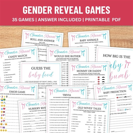Gender Reveal Party Games Bundle: Fun Activities for Party (printable PDF) - Etsy