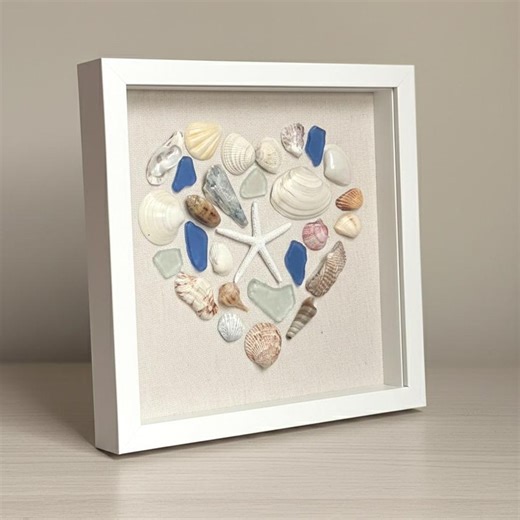 Framed Seashell Collage Wall Art, Beach Shell & Sea Glass Art - Etsy