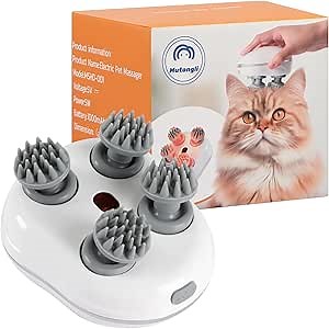 Electric Cat Massager for Indoor Cats and Dogs. Handheld Cat Head Massager with 4 Silicone Massage Head, Electric Pet Massager to Relief Stress and Anxiety. Dog Massager Battery Operated