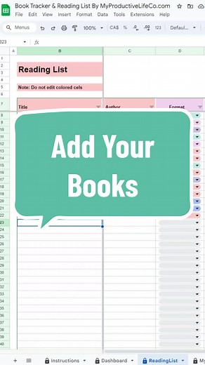 Keep track of your reading by entering all of your books in one place. See your stats update in the Dashboard as you finish reading a book. Find this spreadsheet in my shop. #BookTracker #Spreadsheet #BookSpreadsheet #ReadingDashboard #BookStats #ReadingGoals #TikTokBooks #BookTok