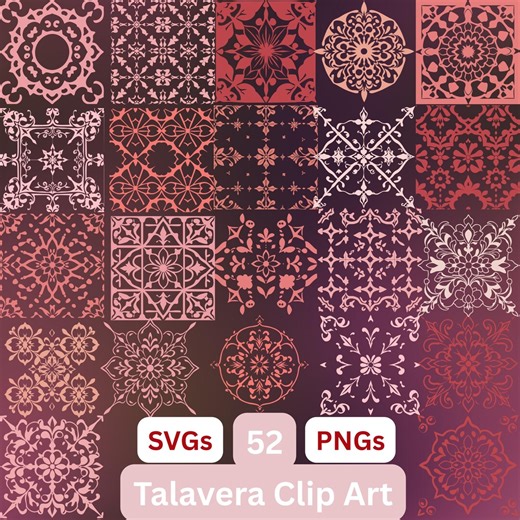 52 Talavera Tile Clipart, Mexican Tile SVG PNG, Vintage Spanish Pattern Cut Files, Floral Decorative Ornaments, Papel Picado, Mexico Svg - Etsy
