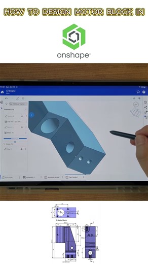 How to design Motor Block in #Onshape | #cad #3ddesign #tablet #clouds #engineering #engine #design
